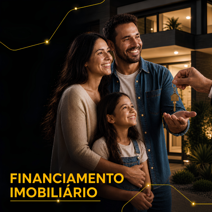 Financiamento imobiliário: família recebendo a chave da casa nova